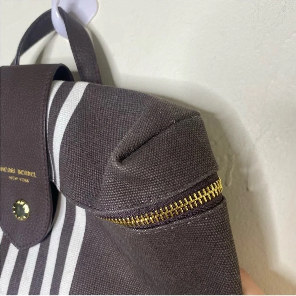 Henri Bendel Canvas Backpack Y2K Signature Dark Brown White Striped Convertible